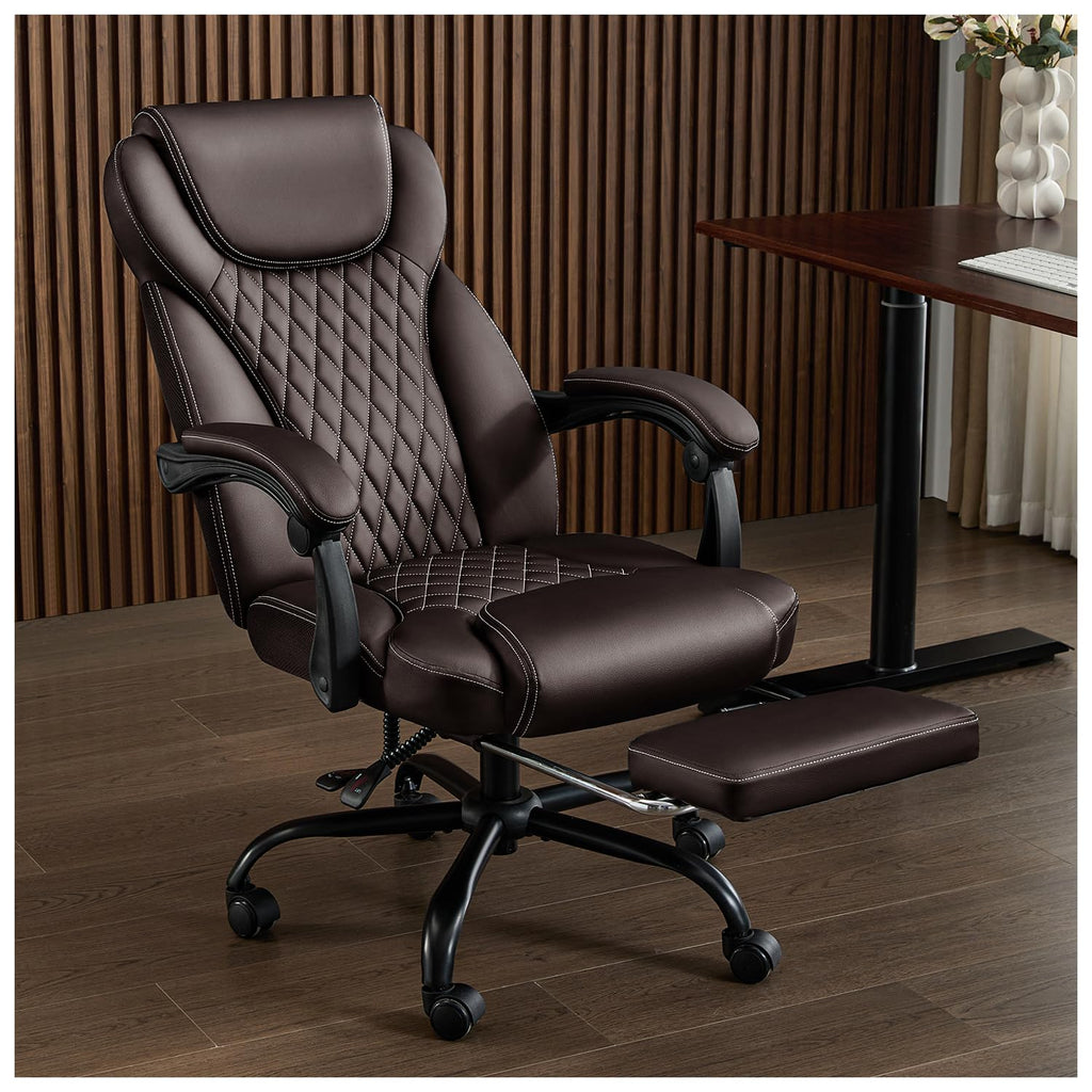 Amseatec Big and Tall Office Chair with Footrest, Lumbar Support, Brown, Oversized