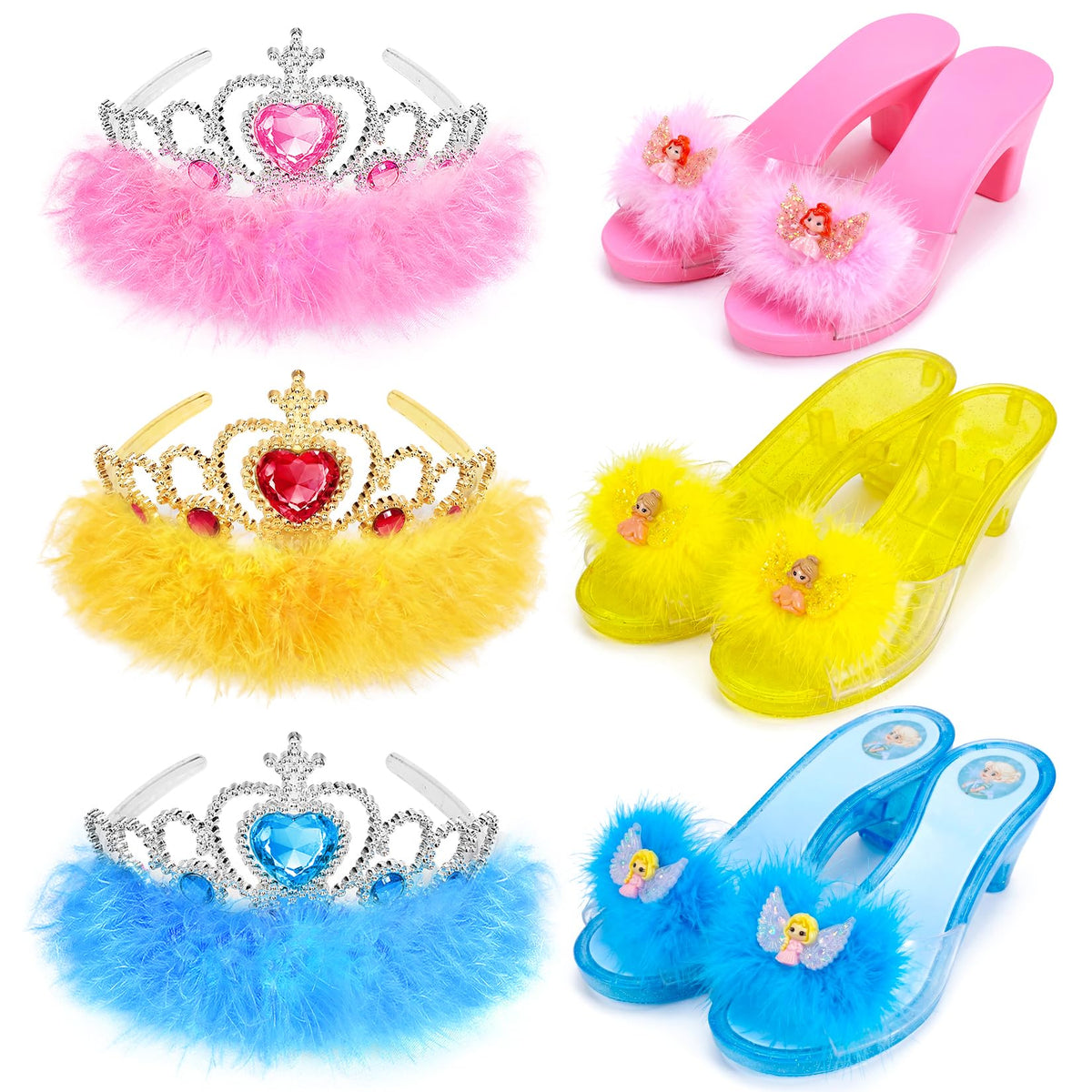 Princess Dress Up Shoes Set, Girls Role Play Dress Up Toys,Toddler Pretend Play Crown Kit Gift Set for Little Girls Aged 3-6 Years Old