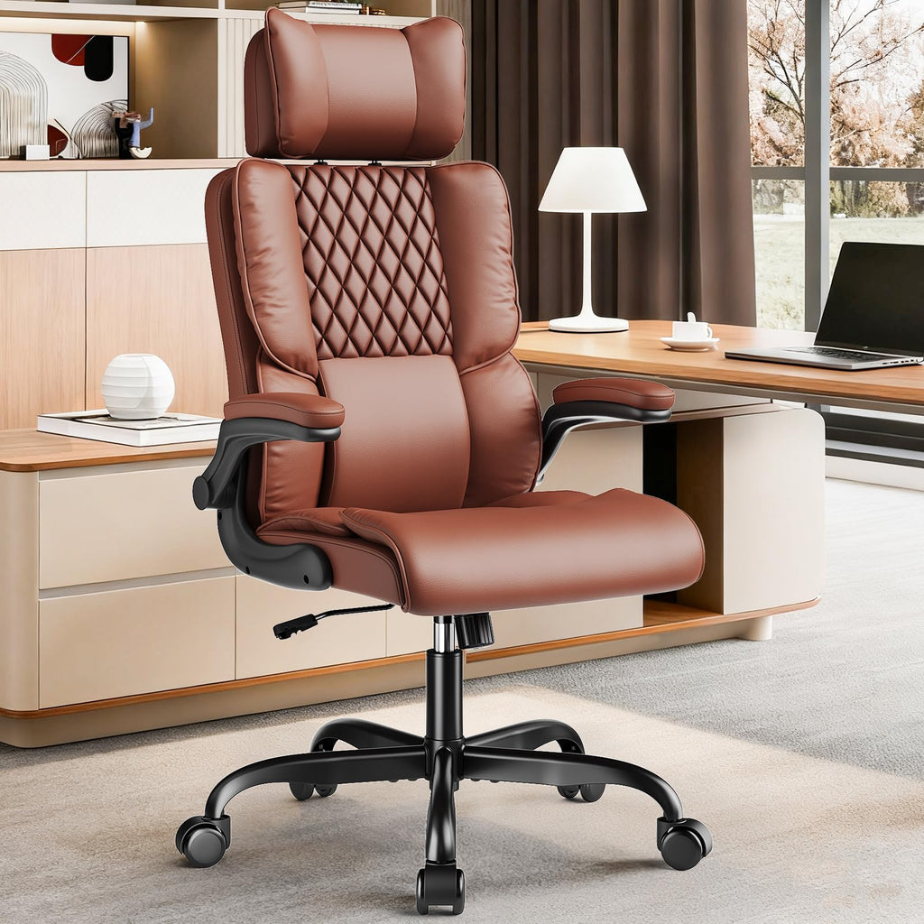 Sytas 400lbs Big and Tall Office Chair with Adjustable Headrest, Brown