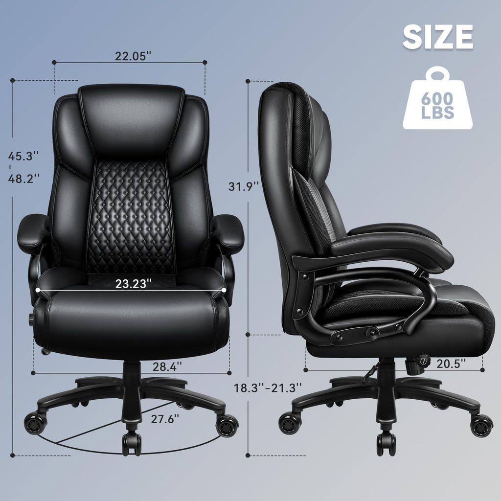 Big and Tall Office Chair 500lbs, Heavy Duty Executive Office Leather Chair for Heavy People, High Back Ergonomic Office Chair with Lumbar