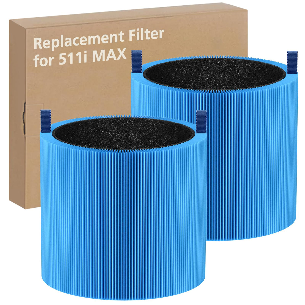 2-pack 511i MAX A11ergenBlock Replacement Filter Compatible with BLUEAIR HEPASilent Air Cleaner, Blue Pure F5MAX, Model Blue Pure 511i Max, BLUE