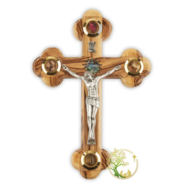 PHLG Large Hand carved olivewood wall crucifix - Jerusalem Crucifix with Mother of Pearl star | Made by Christians that reside in The Holy Land