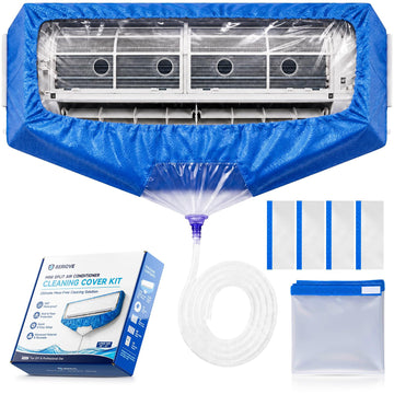 Mini Split Cleaning Bag: 360° Waterproof AC Cover with Drain Hose, Overspray Guards, Water Baffle, Support Plates for 40-51 in Wall-Mounted Units, Home DIY Maintenance Tool