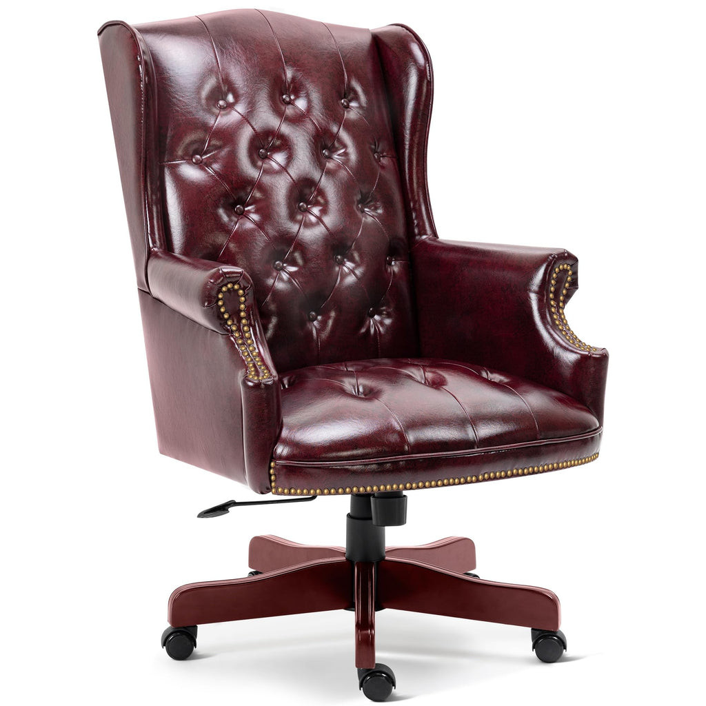 Big and Tall Executive Office Chair, Ergonomic 360° Swivel Recliner Chair, Retro Burgundy Faux Leather Home Office Desk Chairs W/tufted