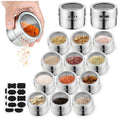 12pcs Stainless Steel Spice Jars, Magnetic Condiment Tins Magnetic Spice Jar With Clear Lid And Holes Sift&Pour - Easy To Clean