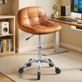 Rolling Stool Chair with Wheels, Height Adjustable Stool with Back Support, Office Drafting Chair with Pu Leather Cushion for Home Office