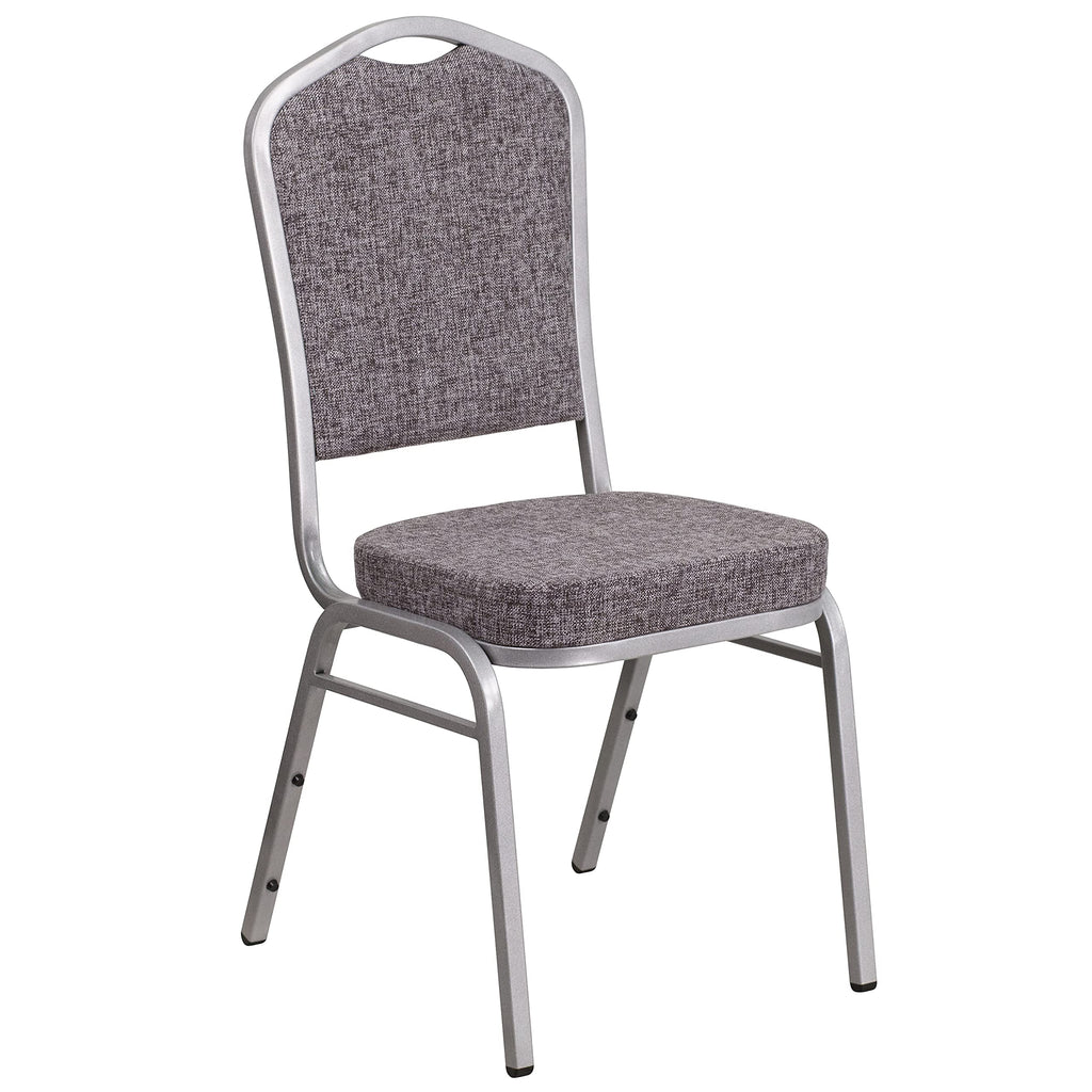 Flash Furniture Hercules Fabric Crown Back Stackable Banquet Chair, Silver, Set of 1, Herringbone Fabric/silver Frame