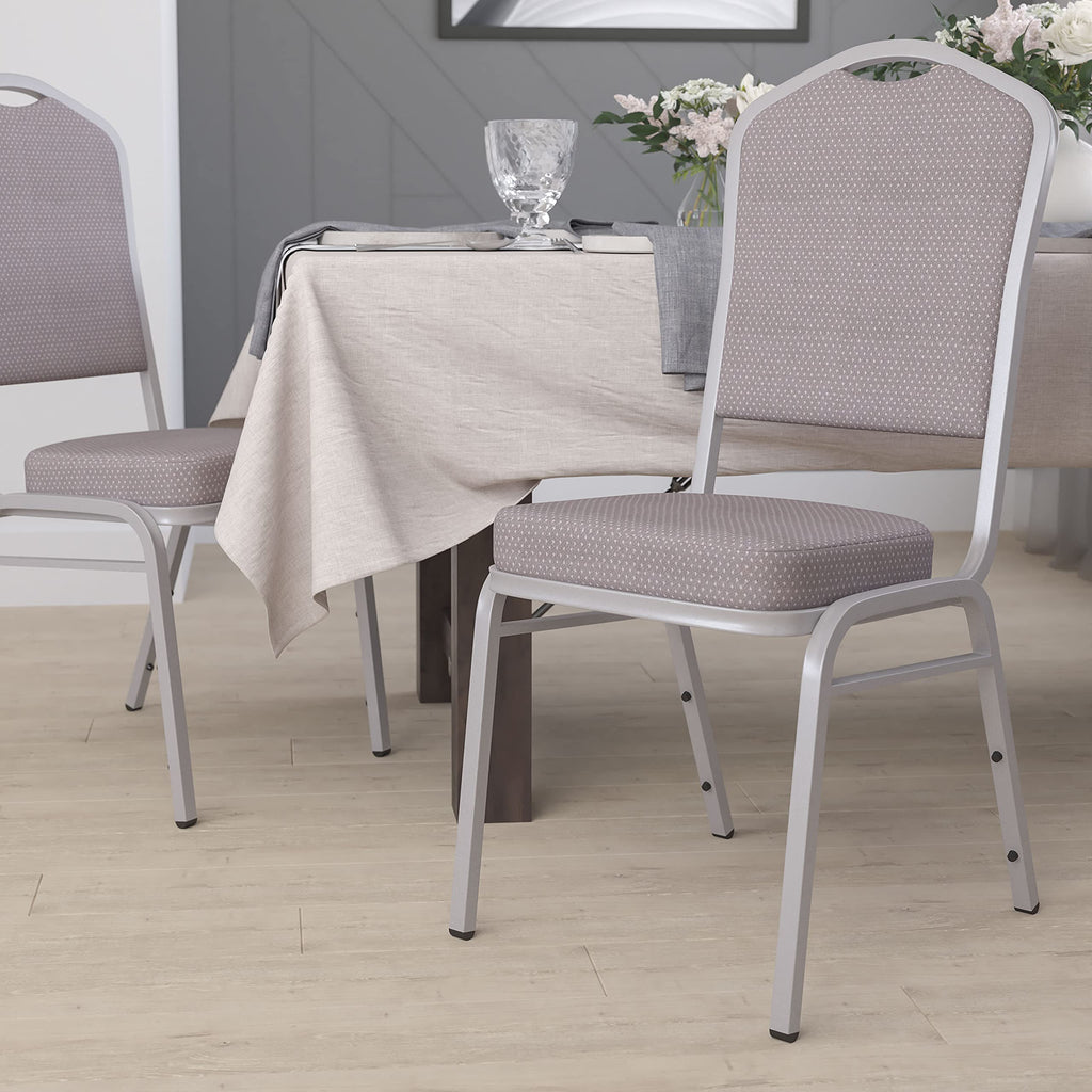 Flash Furniture Hercules Fabric Crown Back Stackable Banquet Chair, Silver, Set of 1, Gray Dot Fabric/silver Frame