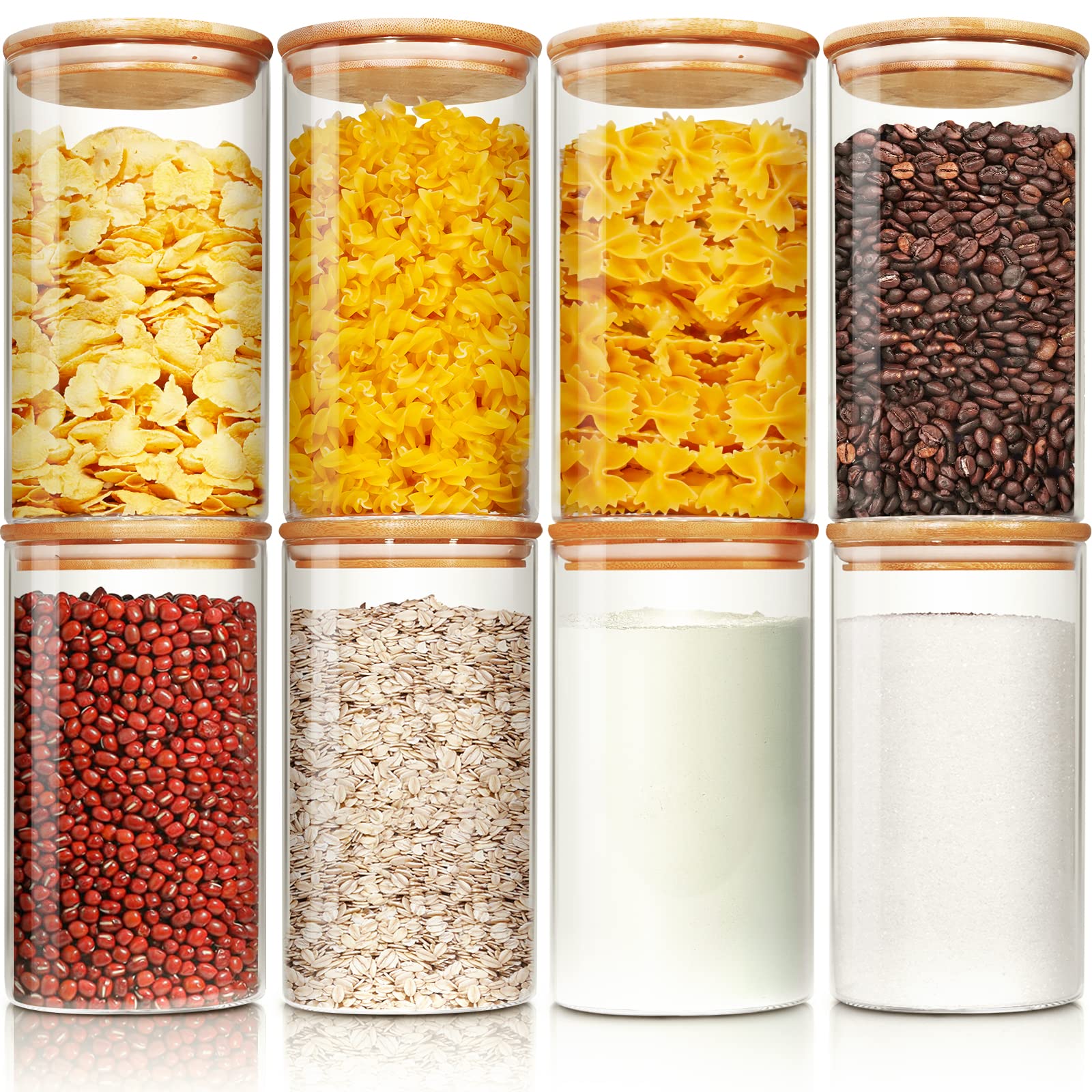 HomArtist Glass Jars with Bamboo Lids 28 floz [Set of 8], Glass Canisters with Airtight Lids, Glass Food Storage Containers for Pasta, Oats, Coffee, Flour, Sugar, Rice, Best for Kitchen & Pantry