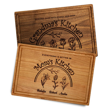 Personalized Mother’s Day Gift for Mom, Wife or Grandma - Custom Birth Flower Cutting Board with Kids or Grandkids Names - Gift for Nana Mimi Gigi