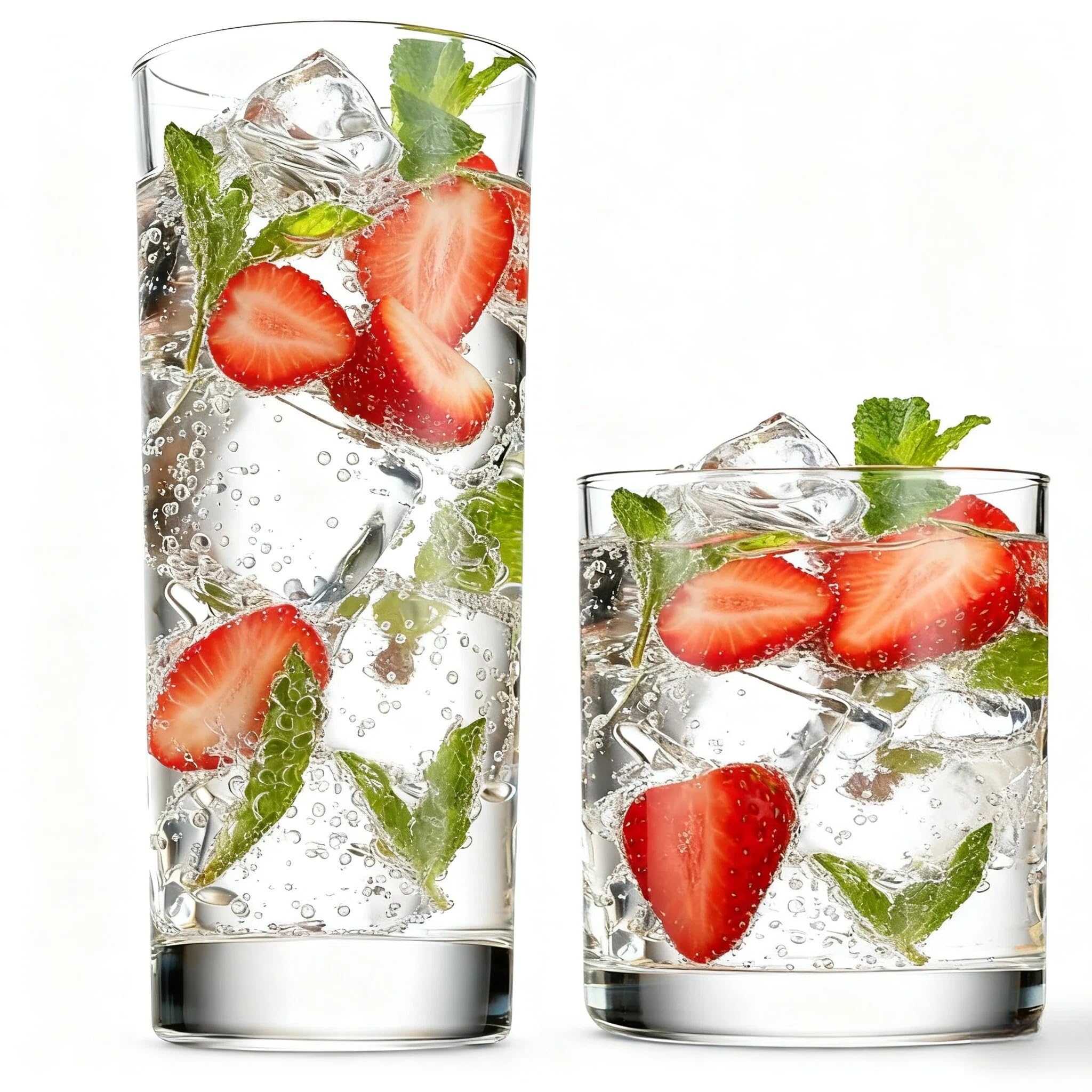 Everyday Drinking Glasses Set of 8, 14oz Tall Glass Cups & 10.5oz Short Dof Glasses Glass Water Cups, Hurricane Tumbler Drinkware for Cocktail, Iced Coffee, Beer, Tea, Wine, Whiskey