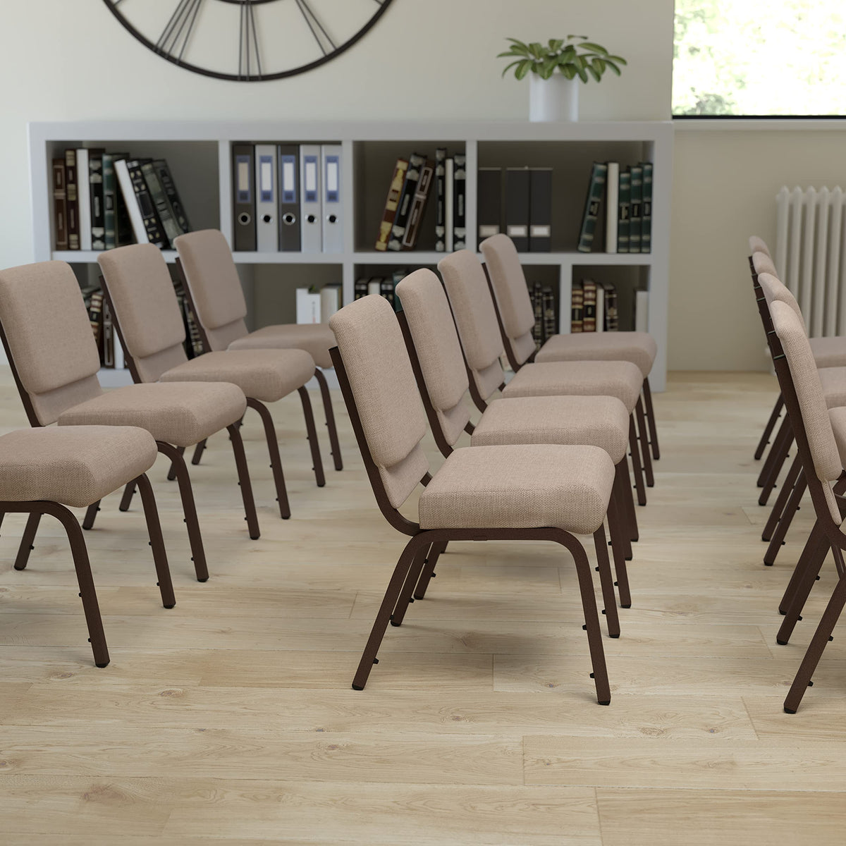 Flash Furniture Hercules Series 21''w Stacking Church Chair in Cinnamon Fabric - Gold Vein Frame, Set of 1, Cinnamon Fabric/gold Vein Frame