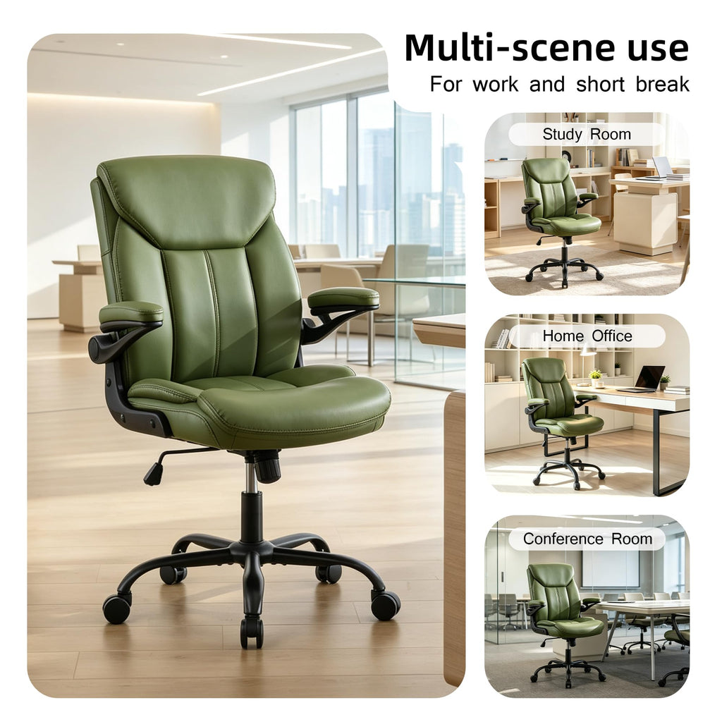 Joynet Leather Executive Office Chair - Green Ergonomic Computer Desk Chair, 18.9"D x 25.2"W x 38.2- 42.1"H
