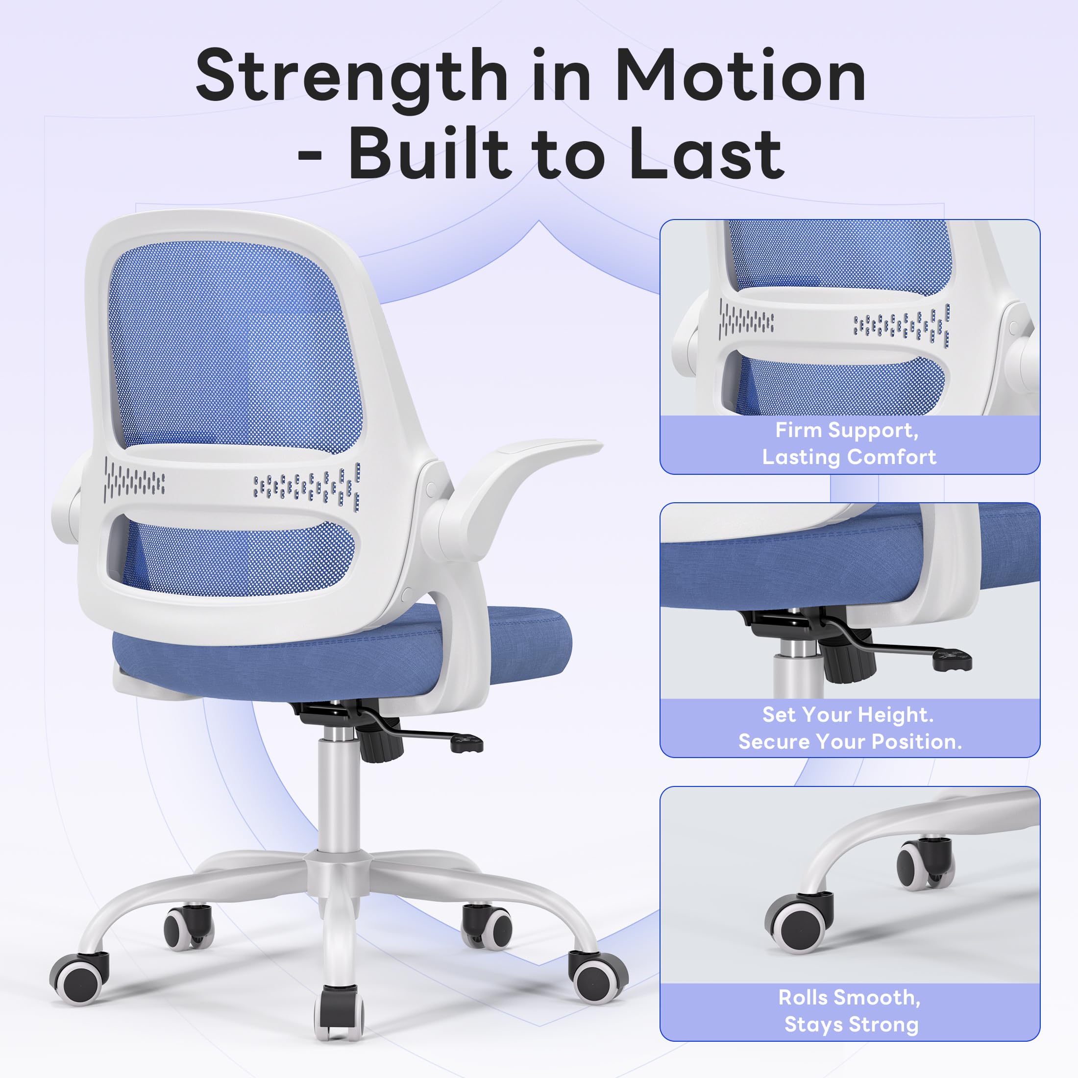 Amseatec Ergonomic Mesh Desk Chair with Flip-up Arms, Supports 300 Lbs, Blue