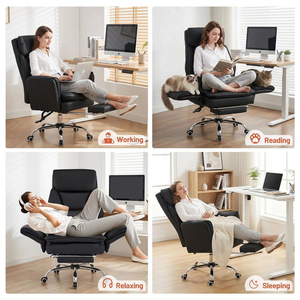 Furniliving Big and Tall Office Chair, Ergonomic Computer Desk Chair with Footrest, Wide Seat Reclining Gaming Chair, Flip Armrests for Cross