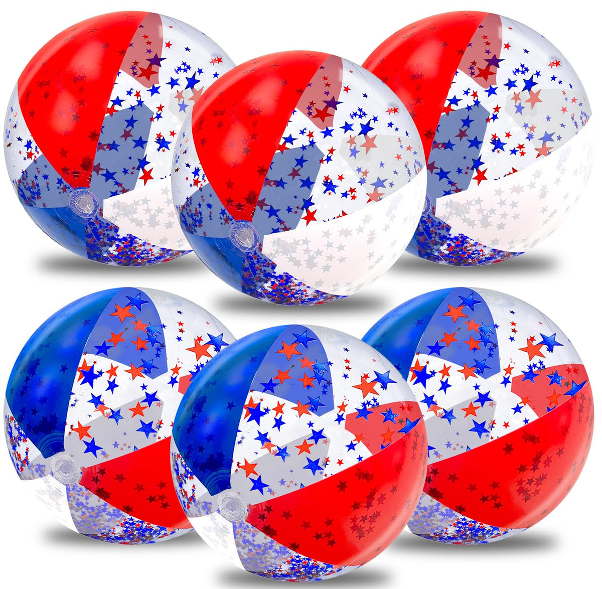 6 Pack 20 Inch Patriotic Inflatable Beach Balls Bulk, 4th of July Confetti Red White and Blue Large Beach Ball for Kids Adults 250th Anniversary Beach & Summer Pool Party Decorations Pool Toys Games