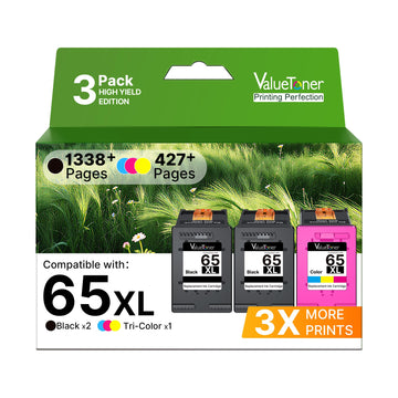 Valuetoner for OfficeJet 65XL 65 Ink Cartridges Black/Color Combo Pack (3-Pack) for HP Ink 65 HP65 HP65XL for HP Deskjet 3755 Ink Cartridges Envy 5055 5052 5058 DeskJet 2655 3720 3722 Printer