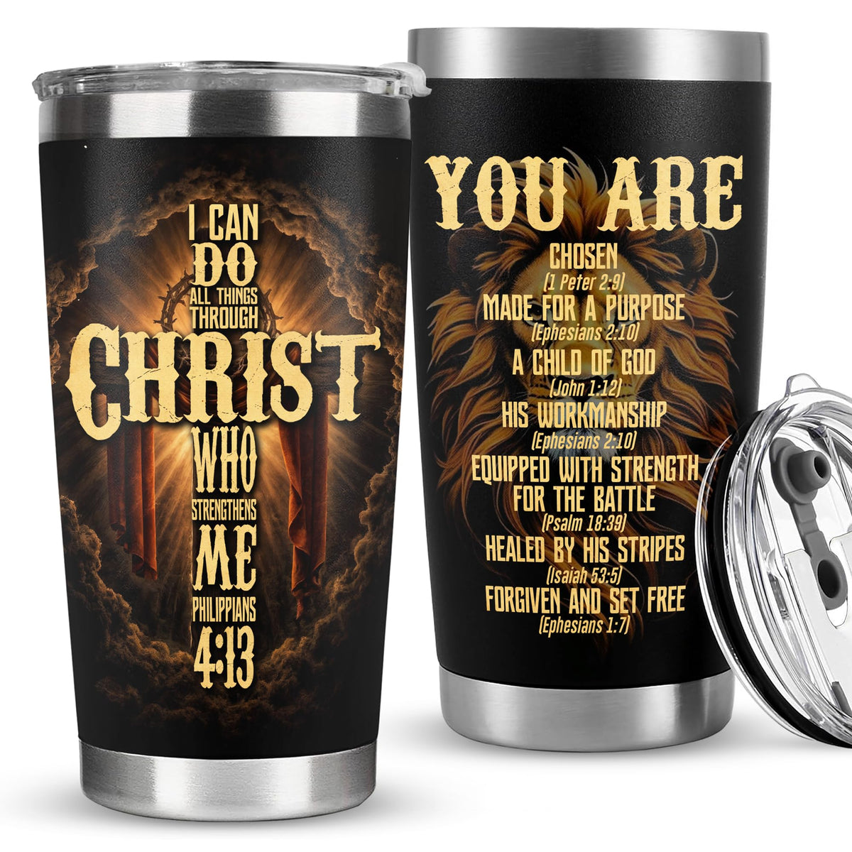 Christian Fathers Day Gift, Christian Gift for Men, Coffee Tumbler with Bible Verse - I Can Do All Things Through Christ, Religious Mugs for Men, Pastor Tumbler, Christmas Man of God Gifts