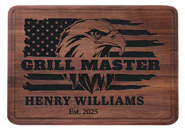 Personalized Grill Cutting Board for Men, Custom Engraved American Flag Eagle Design, Grilling Gift for Men, Fathers Day, Birthday, Anniversary, Christmas Gift for Dad, Husband, Grandpa, BBQ Board