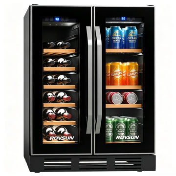 ROVSUN 17 Bottles & 61 Cans Wine and Beverage Refrigerator, Dual Zone Wine Cooler with 37-64°F Temp Control & LED Light, Built-in/Freestanding/Under Counter Wine Fridge for Red Wine, Champagne, Beer