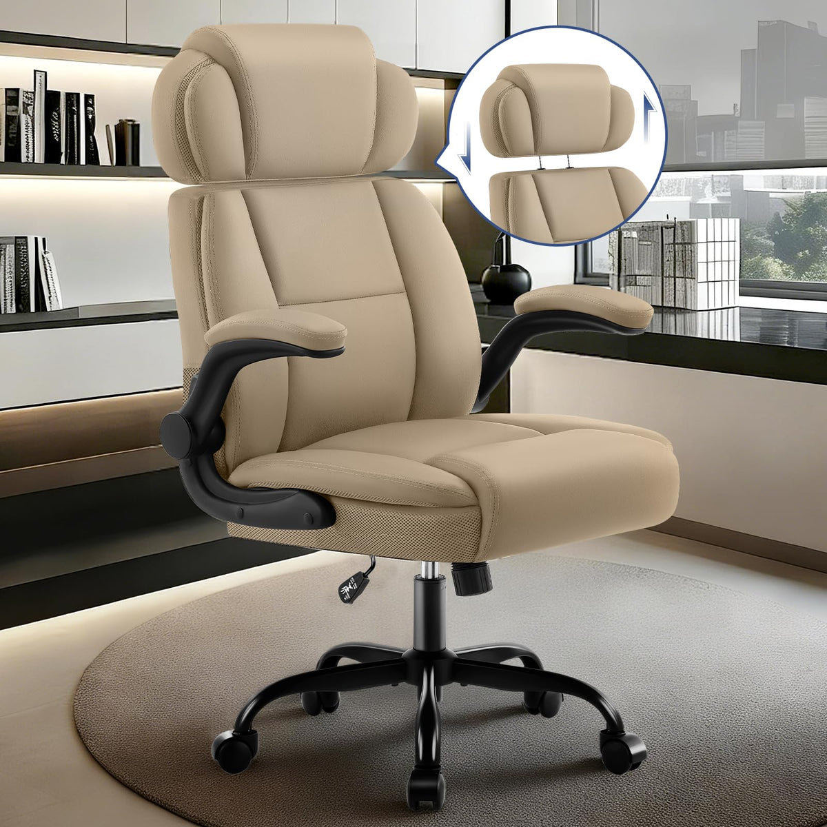 Areshark Ergonomic Office Chair with Lumbar Support, 400lbs Heavy Duty Big and Tall Executive Desk Chair, Pu Leather High Back Computer Chair