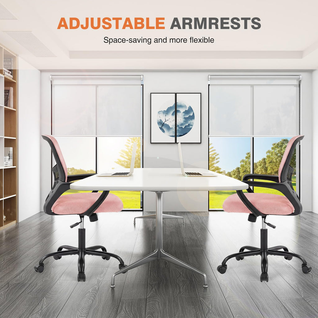 Sweetcrispy Home Office Managerial Executive Chair, Ergonomic Mesh Adjustable Swivel Mid-back Computer Desk Chair with Comfortable Lumbar