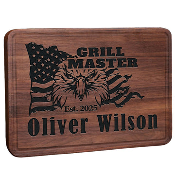 Personalized Grill Cutting Board for Men, Custom Engraved Fathers Day BBQ Gift with Name & Est Date, American Flag Eagle Design, Anniversary, Birthday & Christmas Gift for Dad, Husband, Grandpa