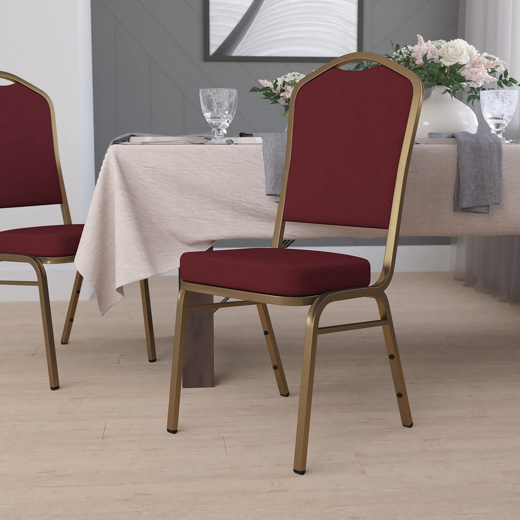 Flash Furniture Hercules Crown Back Stackable Banquet Chair, Burgundy, Set of 1, Burgundy Fabric/gold Frame