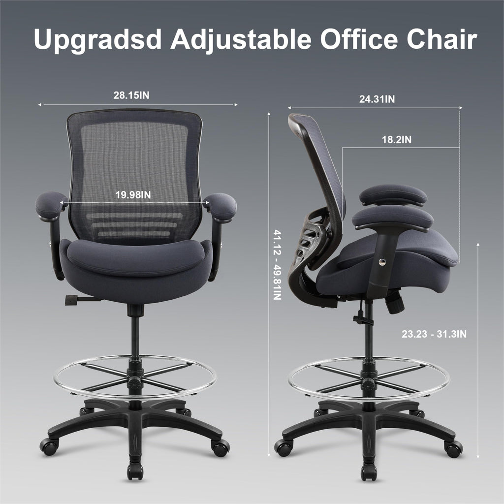 Wittlong 400lbs Office Drafting Chair Wide Dual Seat Cushion Height Adjustable Armrest for High Standing Desk with Lumbar Support and Enlarged