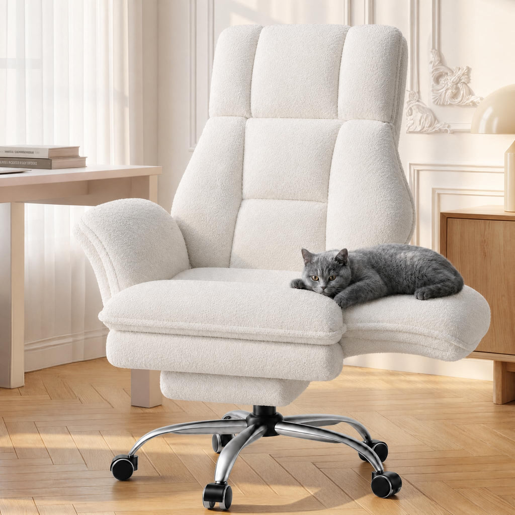 Homigropa Big and Tall Office Chair with Foot Rest & Flip Armrests, 26.8"D x 34"W x 48.3"H, White
