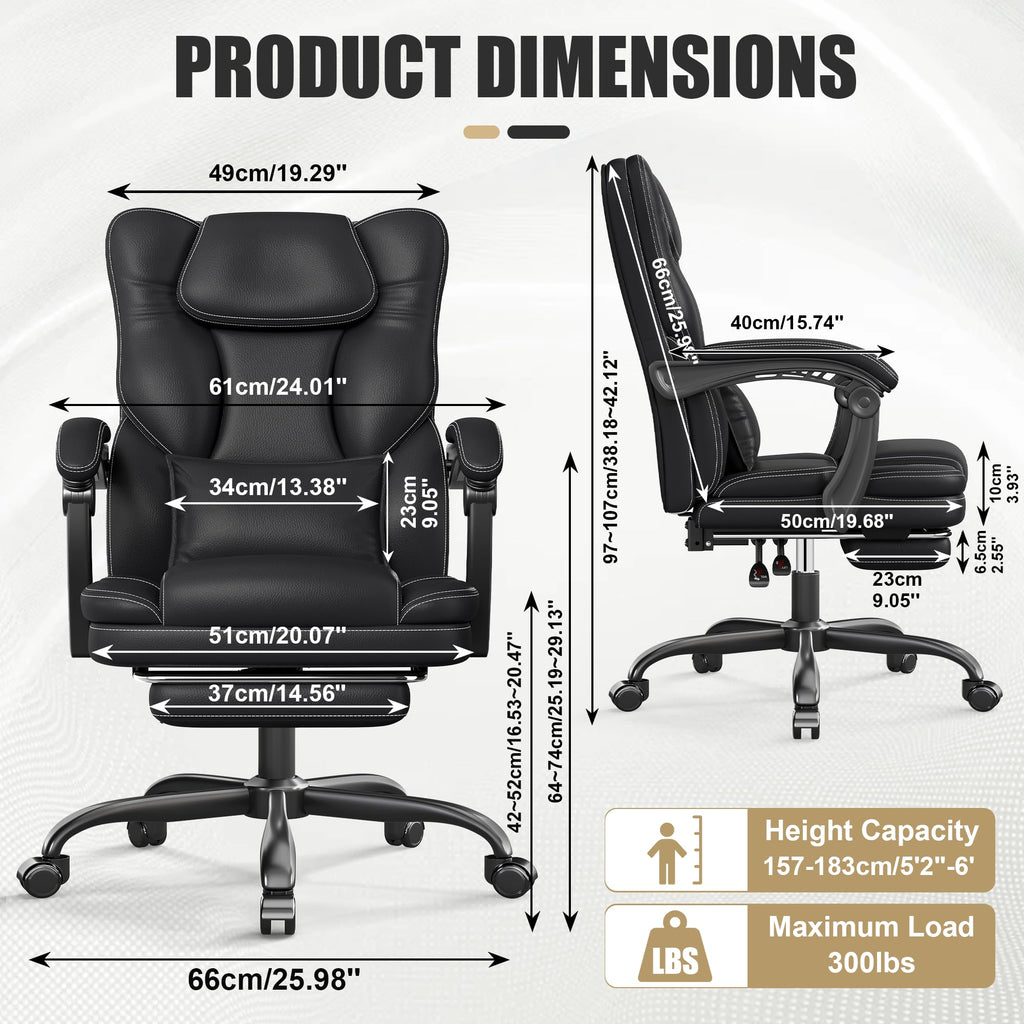 Ergonomic Office Chair with Footrest, Reclining Executive Computer Chair, Black with Footrest