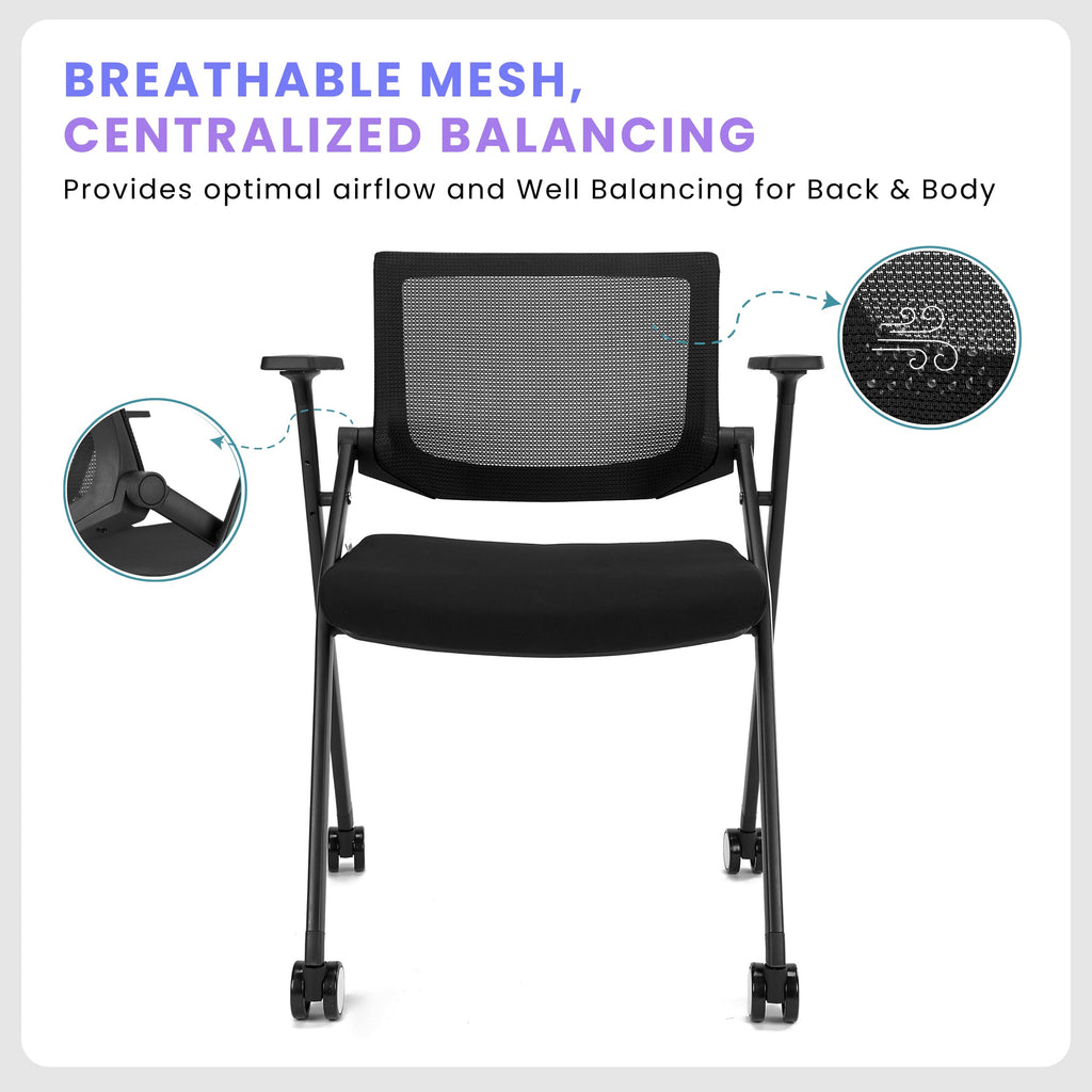 30 Pack Stackable Conference Room Chairs with Wheels and Paddle, Ergonomic Mesh Back and Arms for Meeting, Conference, Reception, Training Room