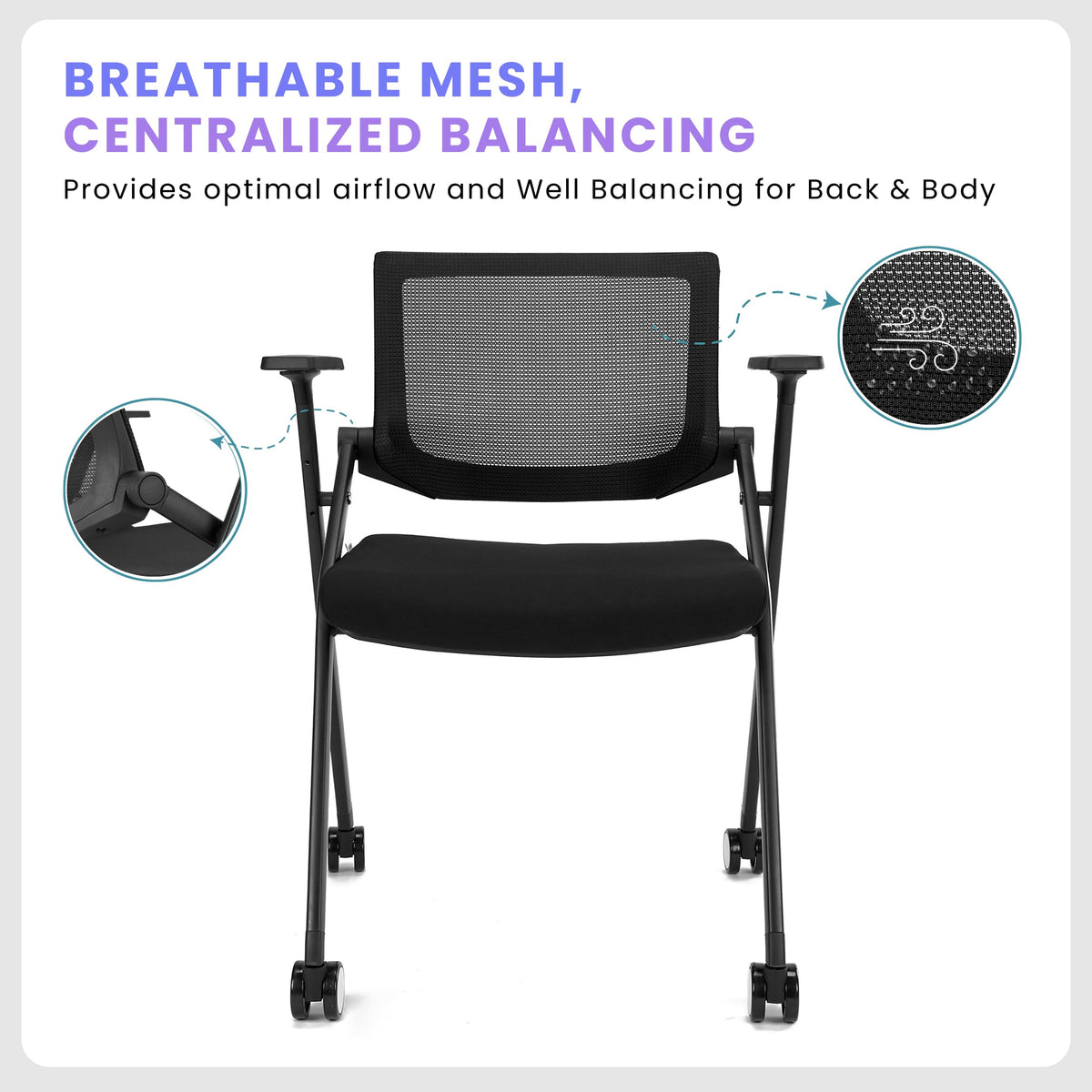 30 Pack Stackable Conference Room Chairs with Wheels and Paddle, Ergonomic Mesh Back and Arms for Meeting, Conference, Reception, Training Room