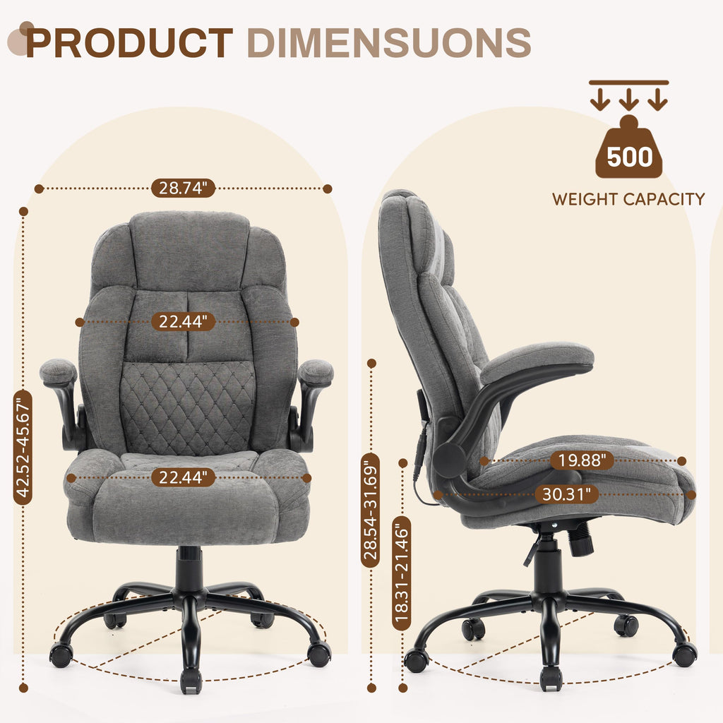 Massage Office Chair, 500lbs Ergonomic Rocking Executive Desk Chairs with 4 Points Vibration&heat,padded Flip-up Armrests for Big and Tall