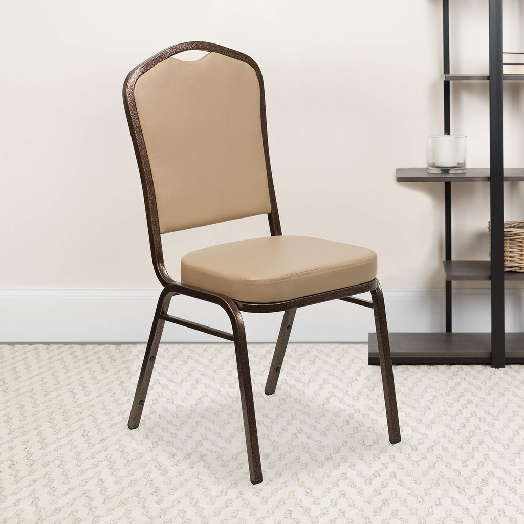 Flash Furniture Hercules Vinyl Crown Back Stackable Banquet Chair, 4-pack, Set of 4, Tan Vinyl/copper Vein Frame