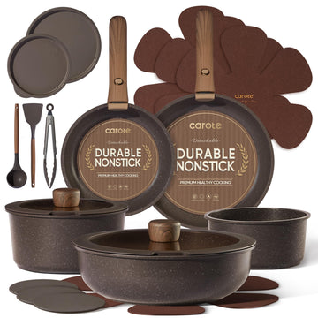 CAROTE 21pcs Pots and Pans Set Non Stick, Detachable Handle Cookware