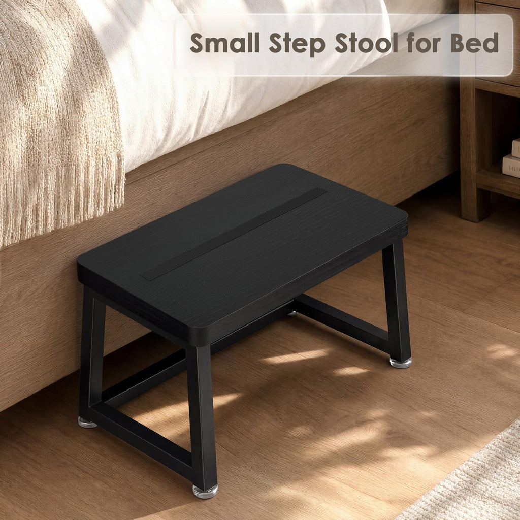 Itsst Wooden Step Stool for Adults Small Bed Step Stool with 500lb, Black