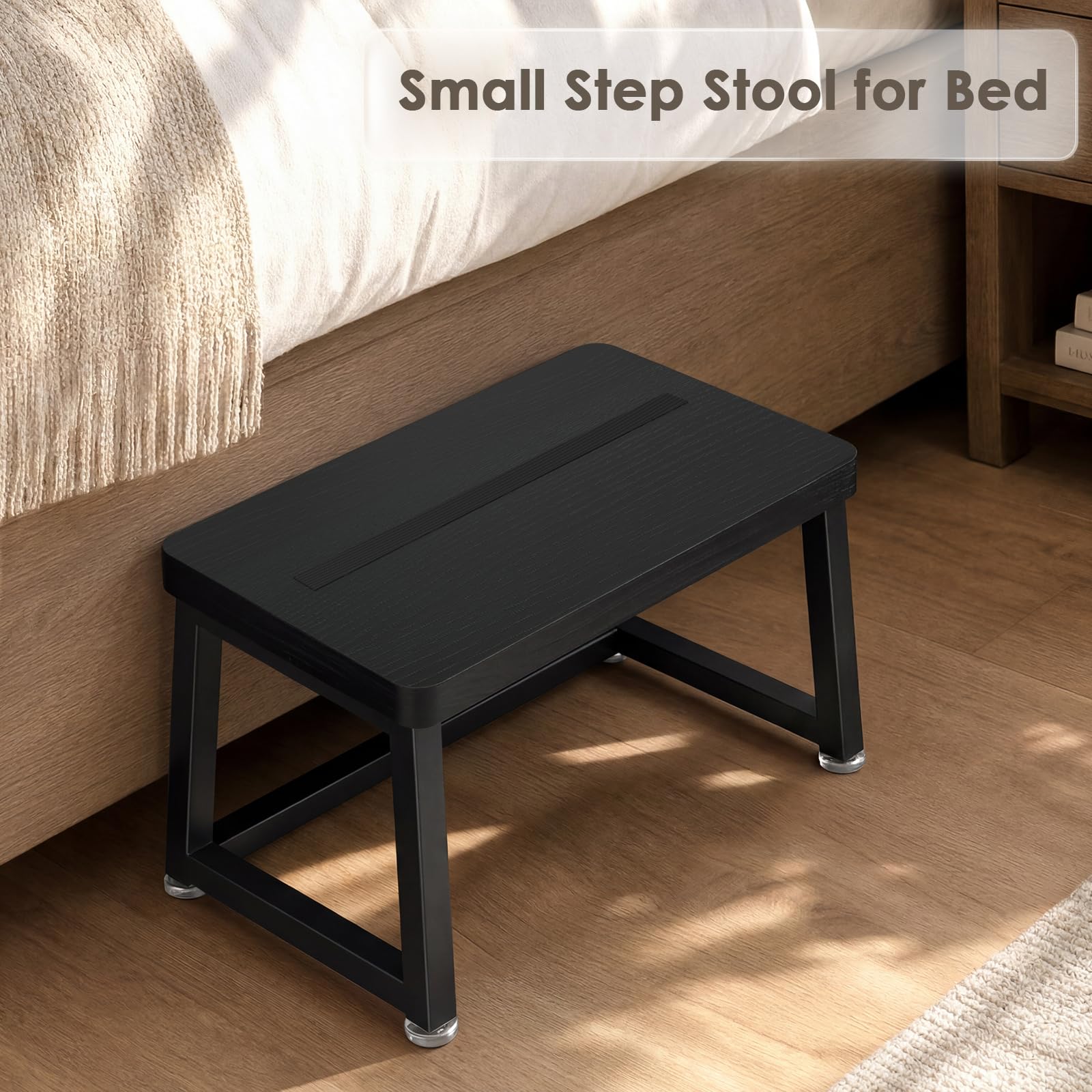 Itsst Wooden Step Stool for Adults Small Bed Step Stool with 500lb, Black
