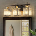Modern Bathroom Light Fixture Over Mirror, 3-Light Vanity Lights Black and Gold, Square Shade Crystal Wall Light Wall Decor