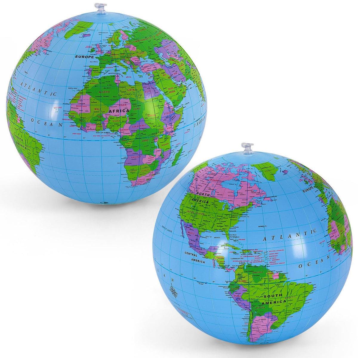 2 Pcs 16 Inch Inflatable Globe,Blow up World Globe Beach Ball,Inflatable Earth Beach Ball for Beach Playing or Teaching,Party Bags,Summer Pool Party,PVC Material