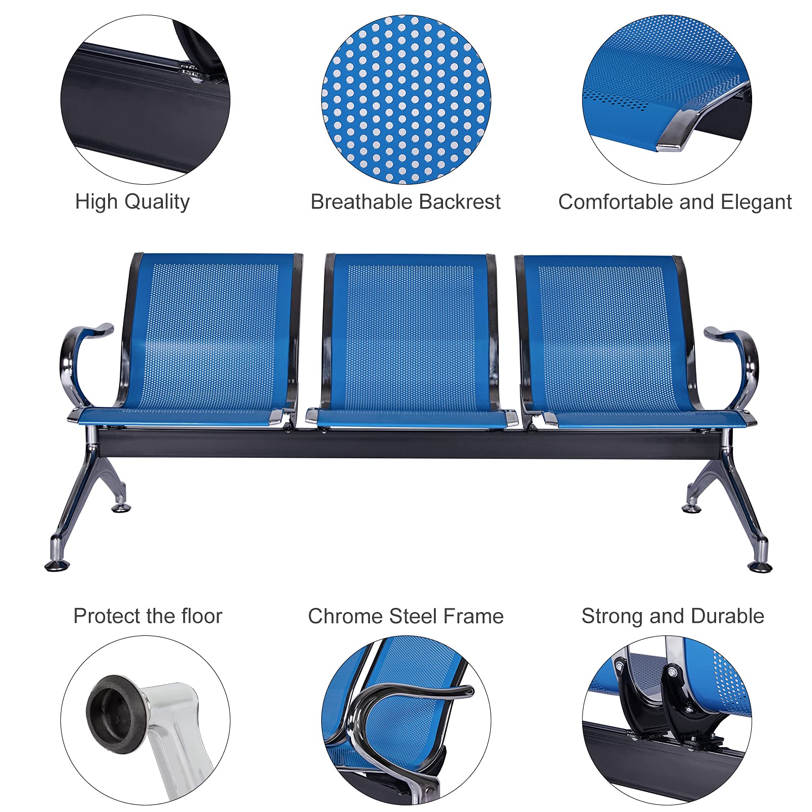 Buenotoys 3-seat Waiting Room Chairs - Waiting Room Bench with Arms Airport Reception Bench Guest Reception Chairs Lobby Bench Waiting Area for