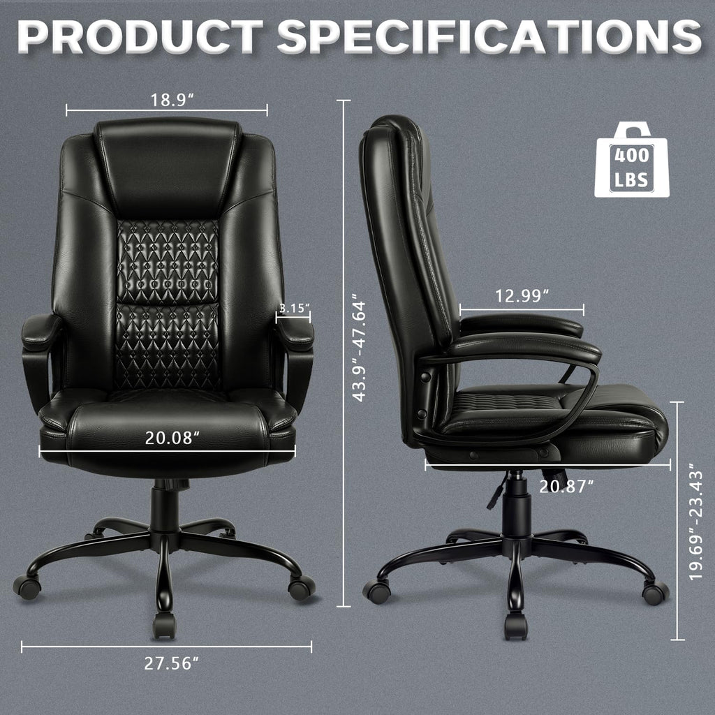 Lemberi Home Office Executive Desk Chair, High Back Pu Leather Chair, Height Adjustable Swivel Computer Chair with Padded Armrest (black)