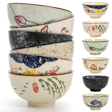 Nagpew 6 Pack Retro Ceramic Bowls, 4.5 Inch Japanese Rice Bowl
