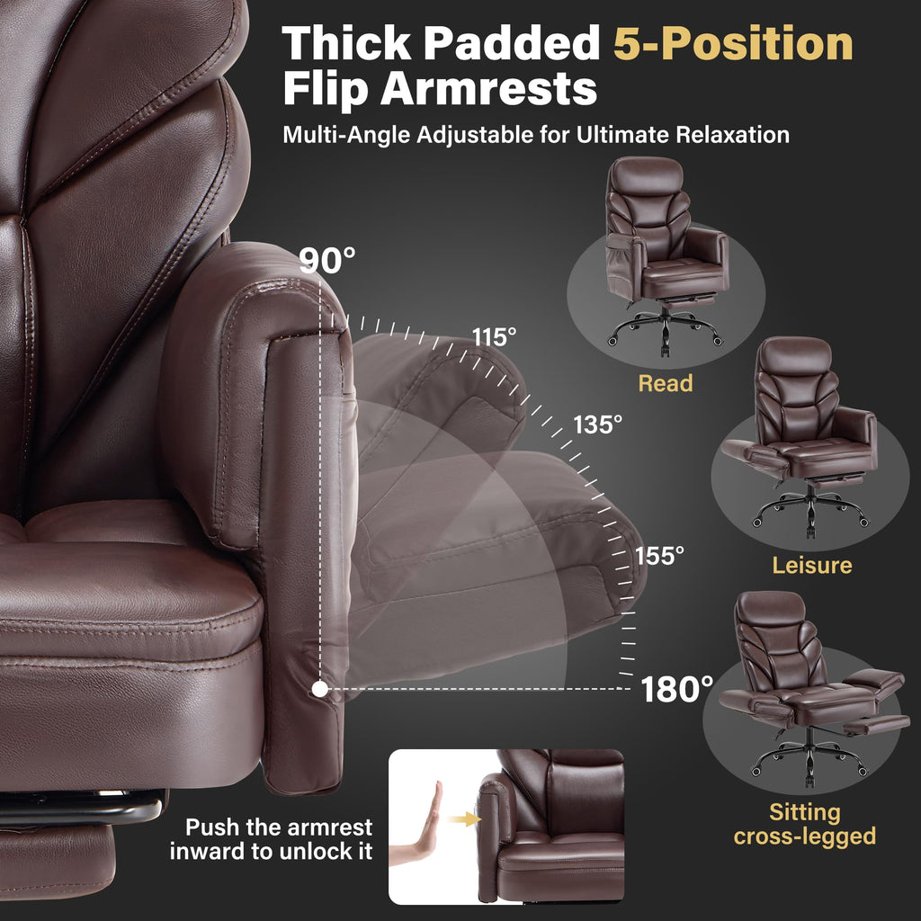 Big and Tall Office Chair, Reclining High Back Criss Cross Desk Chair, Oversized, Brown