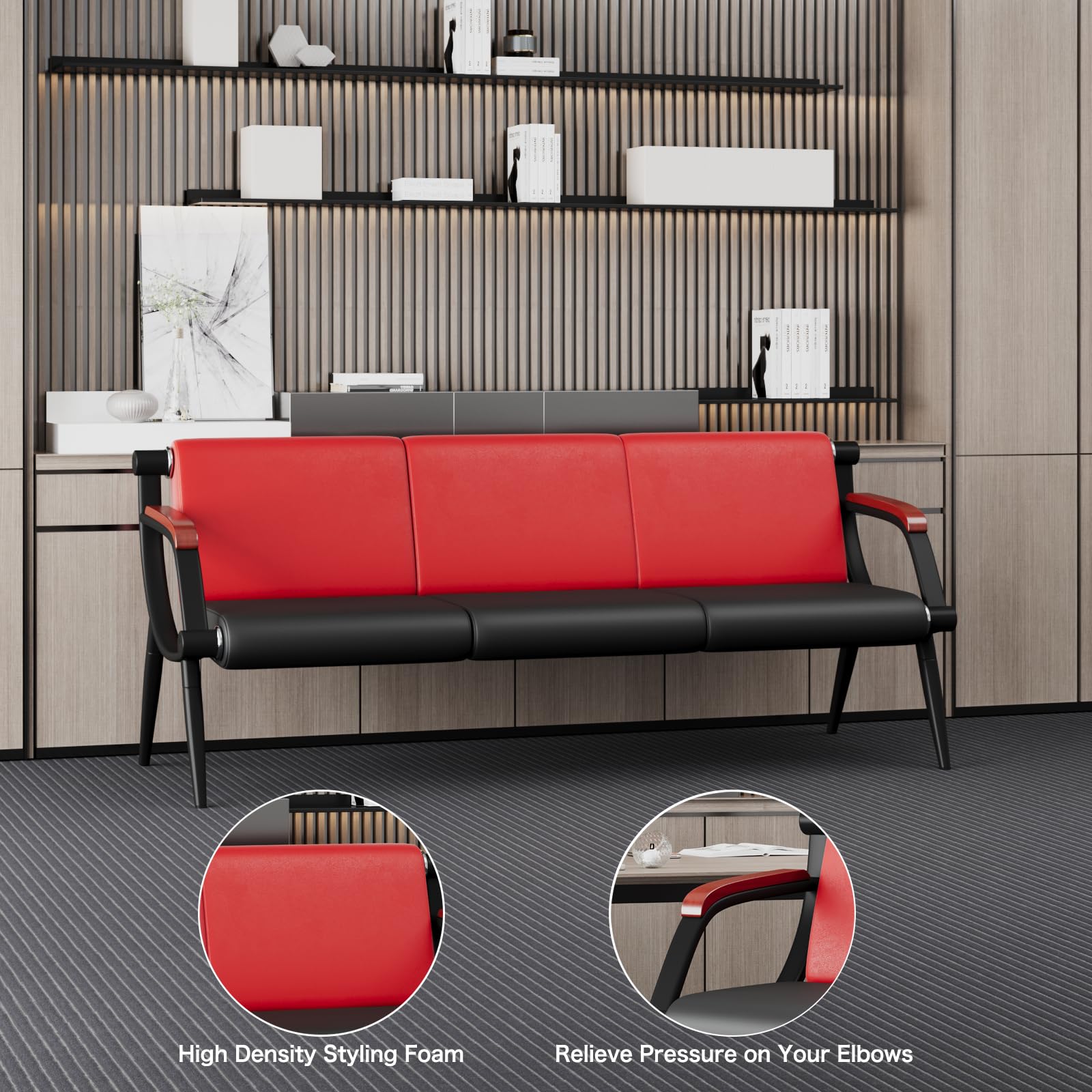 Wonline Waiting Room Chairs Bench, Office Furniture Reception Chairs with Arms, Leather Chairs Is Suitable for