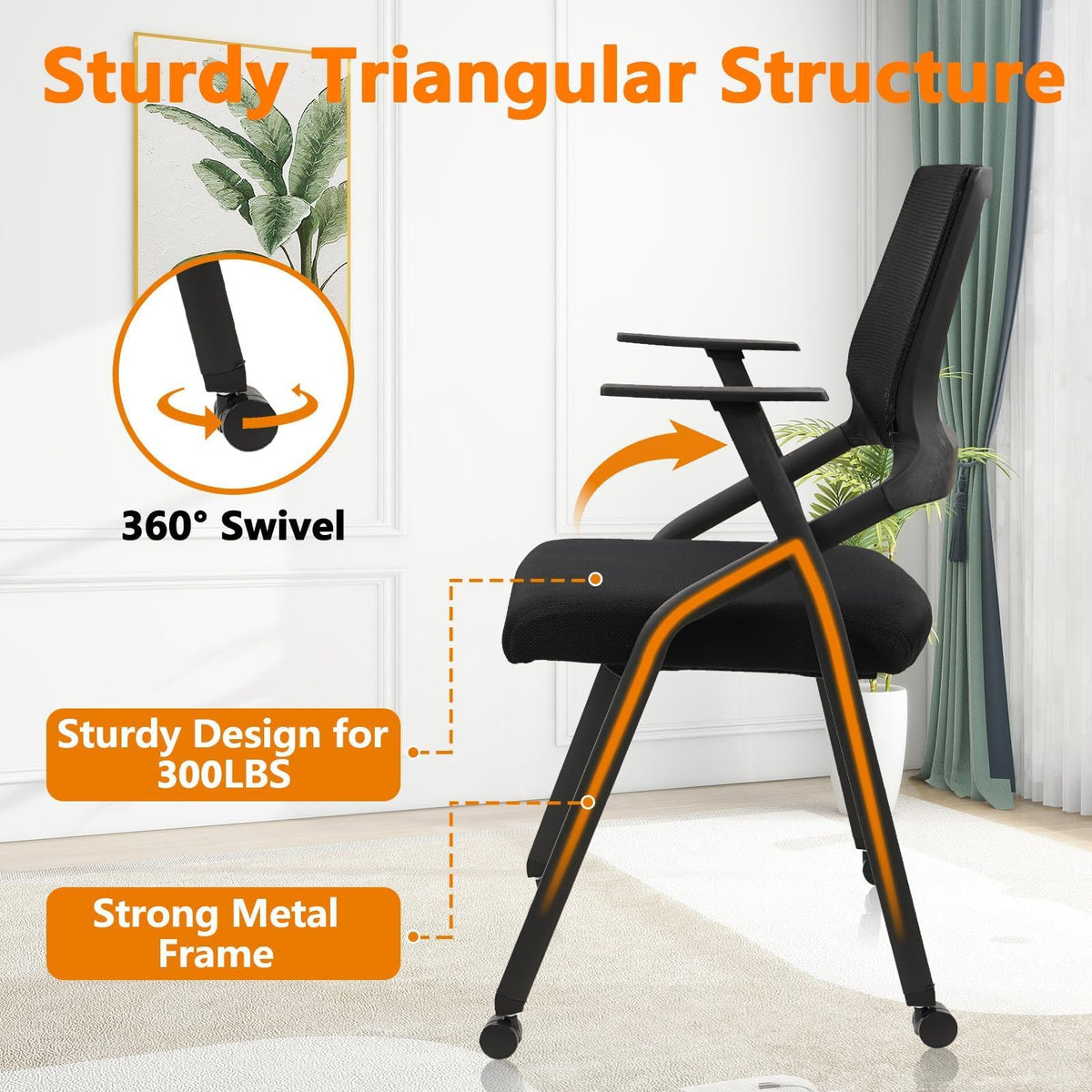 Clatina Stackable & Foldable Office Chairs with Ergonomic Lumbar Support and Thickened Seat Cushion, Folding Mesh Fabric Reception Guest Chair
