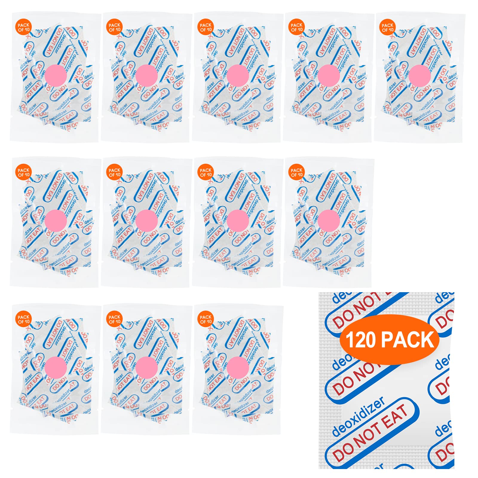 120 Packs 500CC Food Grade Oxygen Absorbers (10 Pack in Individual Vacuum Bag ) , Oxygen Absorbers For Long Term Food Storage with Oxygen Indicator , Works in Mylar Bags, Mason Jars, and Vacuum Bags