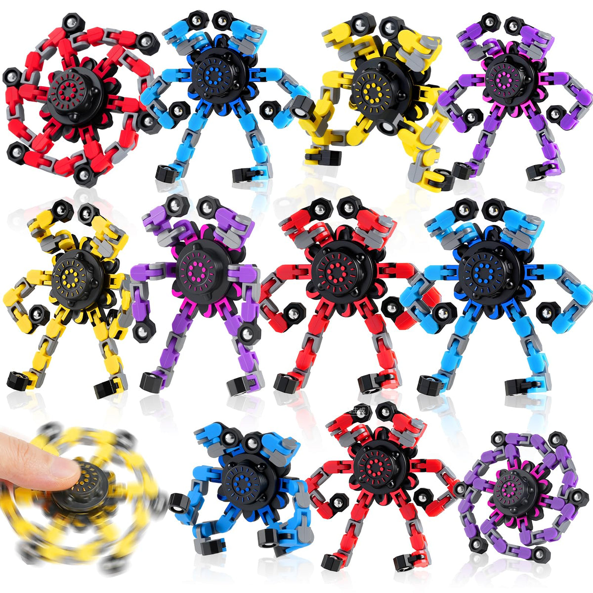 12PCS Transformable Fidget Spinners for Kids Adults,Deformable Chain DIY Robot Spinner Sensory for Boys Girls,Fidget Toys for Party Favors Birthday Gifts