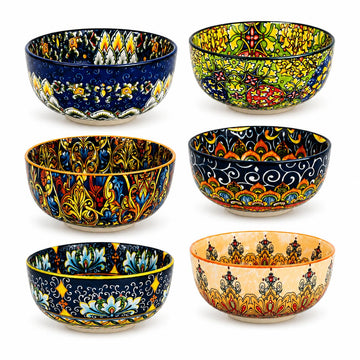 ELZONYX Cereal Bowls Set of 6, Bohemian Ceramic Soup Bowls, 28 oz Colorful Bowls Set for Kitchen, Dishwasher & Microwave Safe for Salad, Pasta, Rice, Oatmeal, Fruit