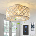 18 Inch Caged Ceiling Fans with Lights, Farmhouse White Crystal Fandelier Ceiling Fan and Remote/APP Control Low Profile Ceiling Fan for Bedroom Living Room Dining Room Kitchen Indoor, Including Bulb